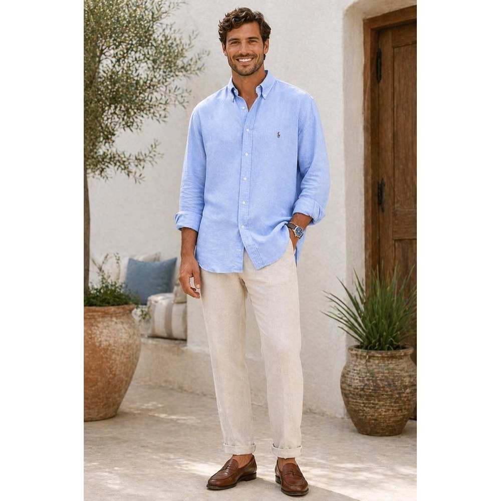 RALPH LAUREN Men's Shirt 3XL Blue Button-Down Oxford 100% Cotton Long Sleeve